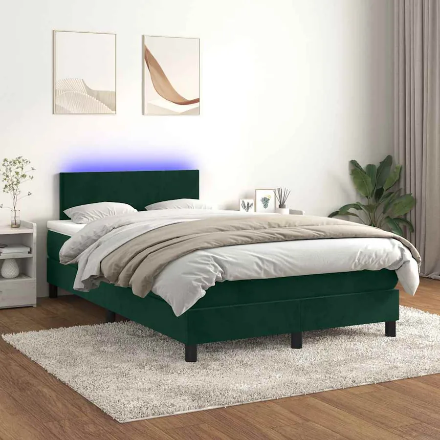 Sommier à lattes de lit avec matelas LED Vert foncé 120x200 cm
