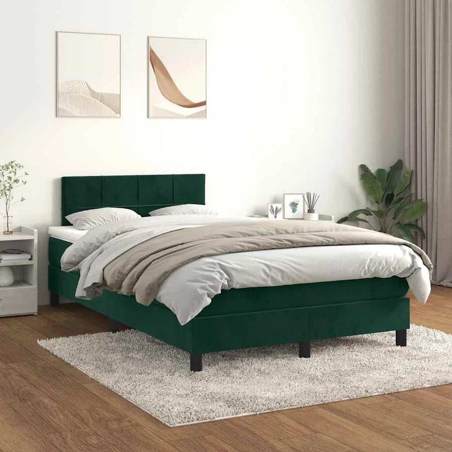 Sommier à lattes de lit et matelas Vert foncé 120x200cm Velours