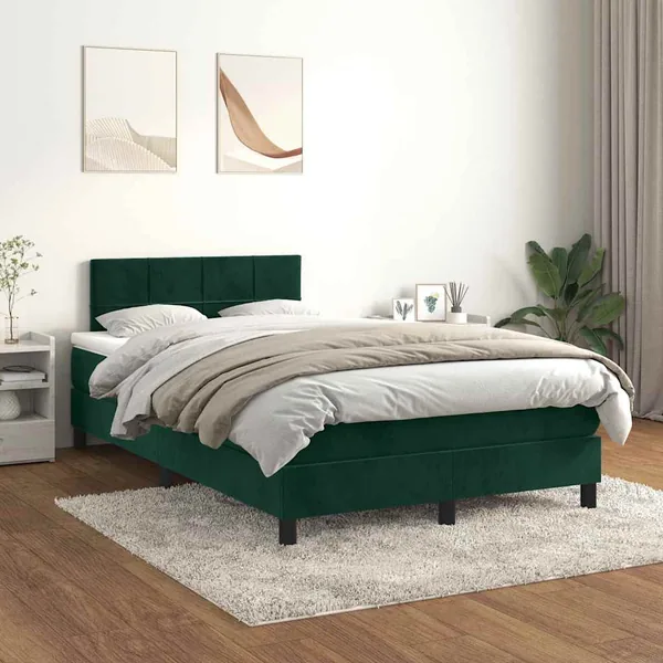 Sommier à lattes de lit et matelas Vert foncé 120x200cm Velours