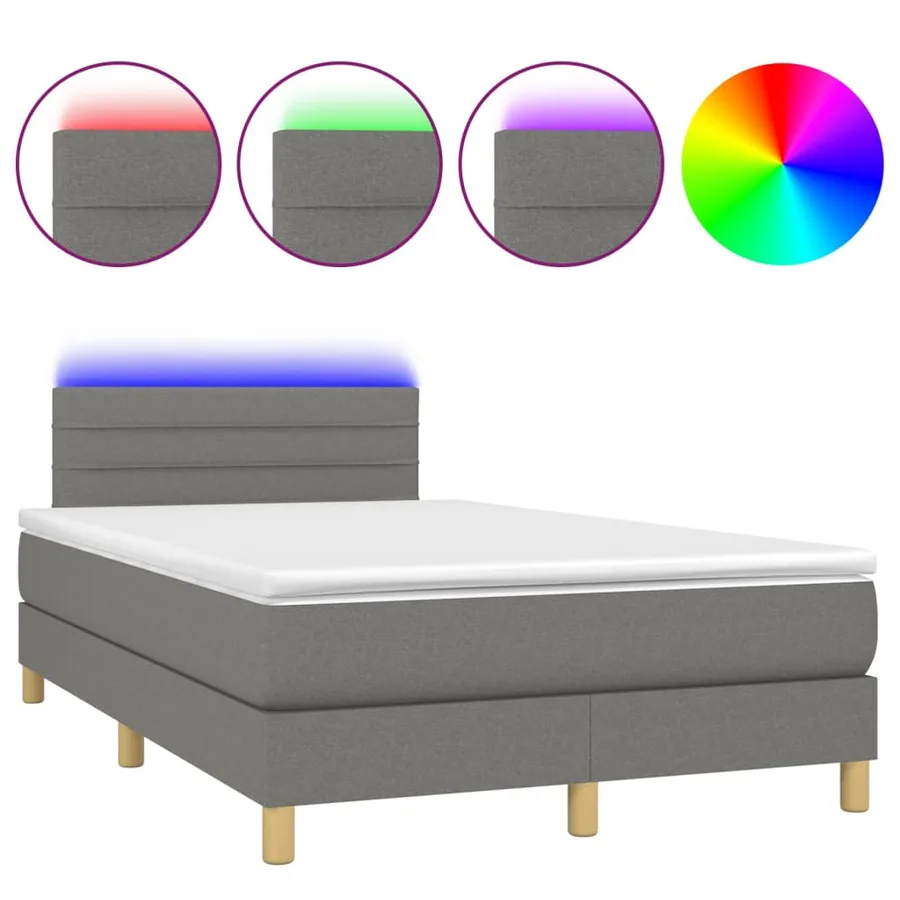 Sommier à lattes de lit et matelas et LED Gris foncé 120x200 cm - 2