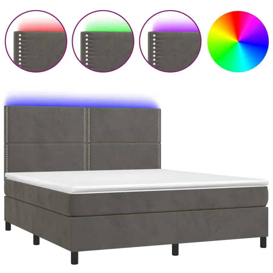 Sommier à lattes de lit matelas et LED Gris foncé 160x200 cm - 2
