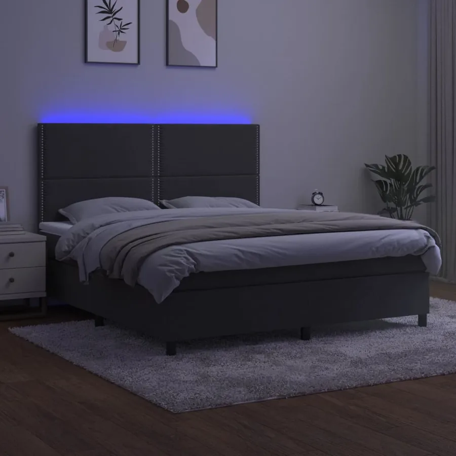 Sommier à lattes de lit matelas et LED Gris foncé 160x200 cm - 4