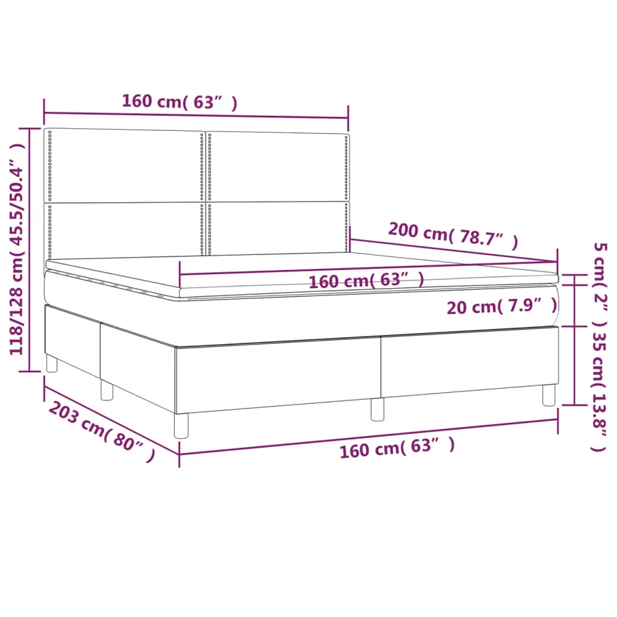 Sommier à lattes de lit matelas et LED Gris foncé 160x200 cm - 8