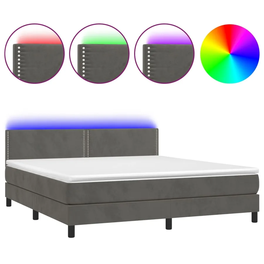 Sommier à lattes de lit avec matelas LED Gris foncé 160x200 cm - 2