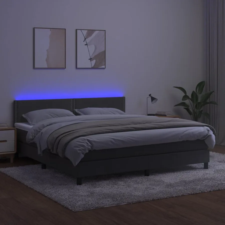 Sommier à lattes de lit avec matelas LED Gris foncé 160x200 cm - 3