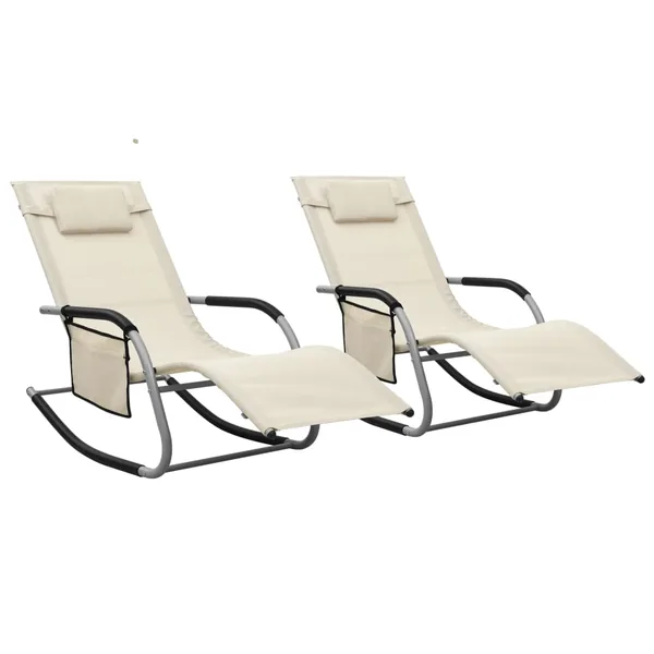Chaises longues lot de 2 Textilène Crème et gris