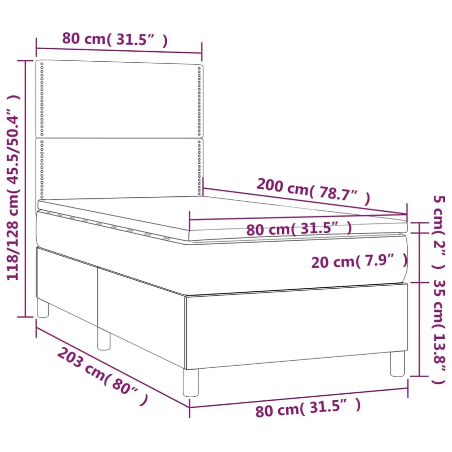 Sommier à lattes de lit avec matelas et LED Gris foncé 80x200cm - 8