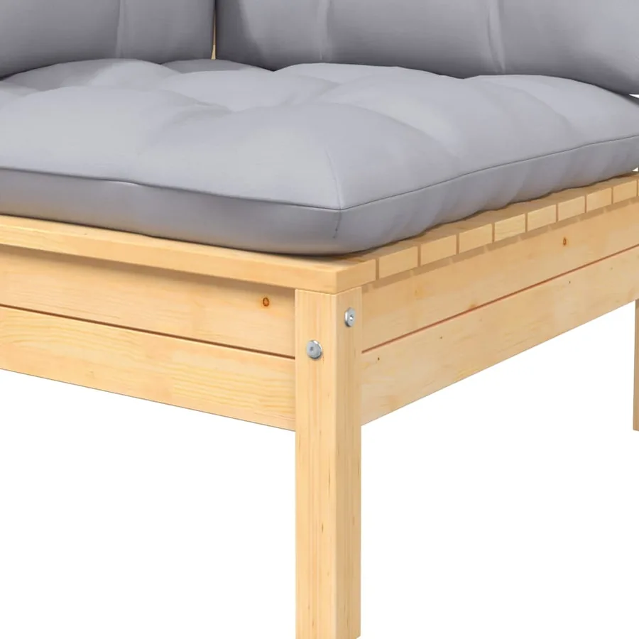 Salon de jardin 6 pcs avec coussins gris Bois de pin massif - 10