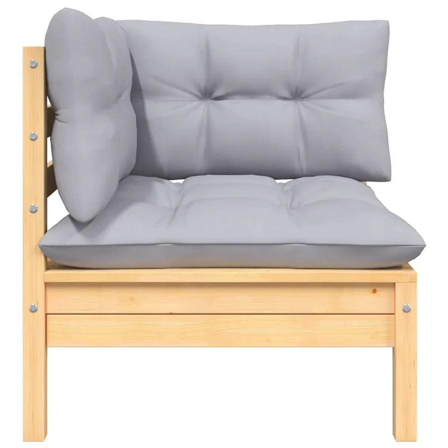 Salon de jardin 8 pcs avec coussins gris Bois de pin massif - 7