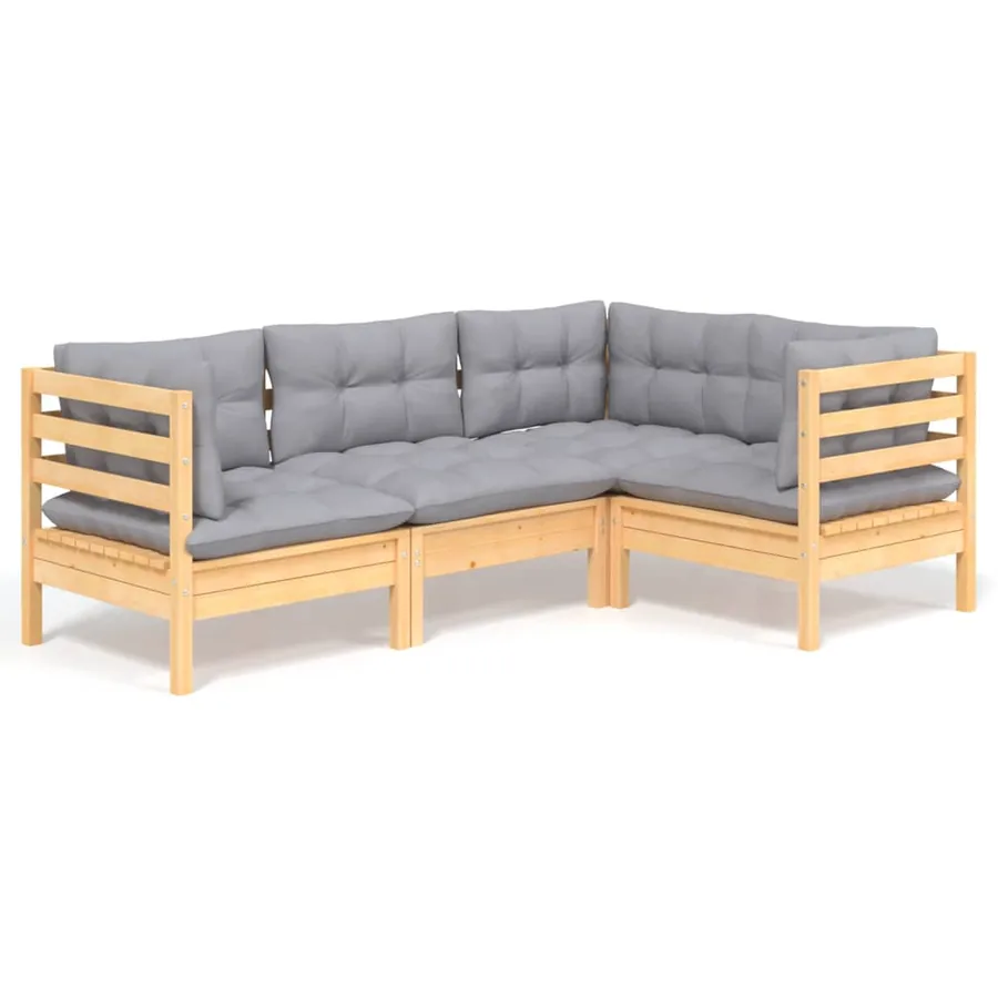 Salon de jardin 4 pcs avec coussins gris Bois de pin - 2