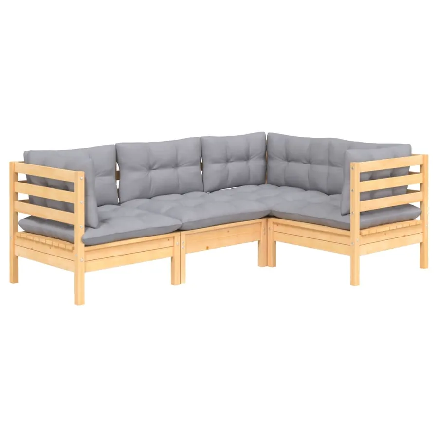 Salon de jardin 4 pcs avec coussins gris Bois de pin - 3