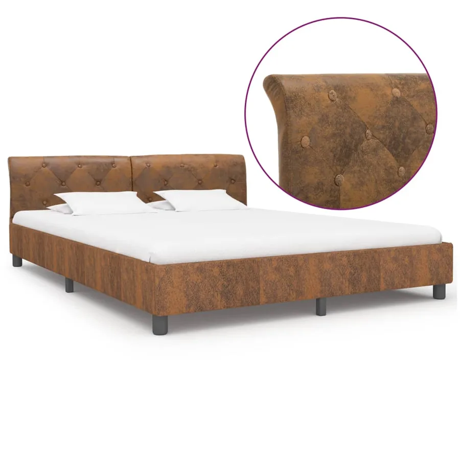 Cadre de lit sans matelas marron similicuir daim 160x200 cm