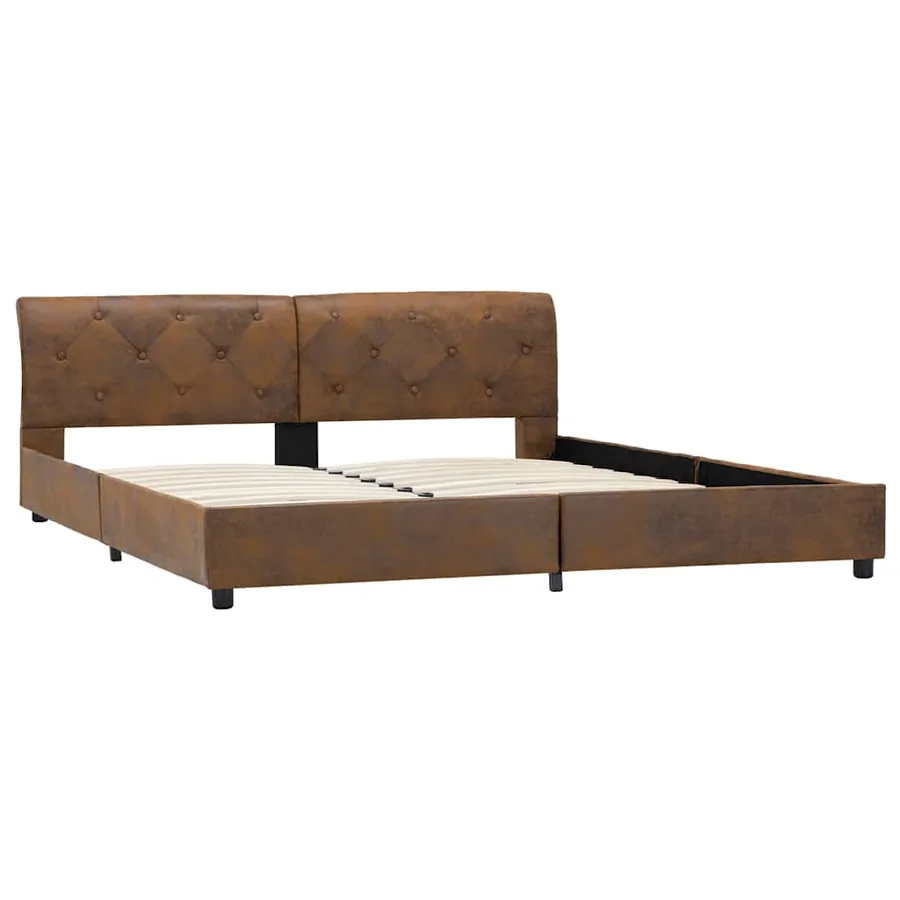 Cadre de lit sans matelas marron similicuir daim 160x200 cm - 4