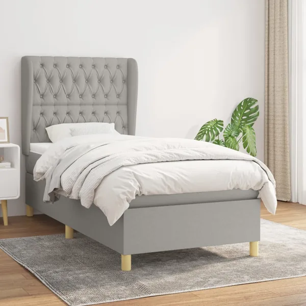 Sommier à lattes de lit avec matelas Gris clair 90x200 cm Tissu
