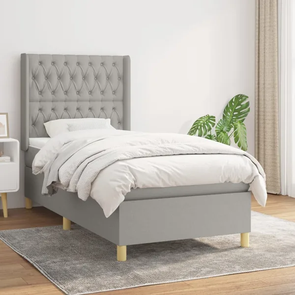 Sommier à lattes de lit avec matelas Gris clair 90x200 cm Tissu