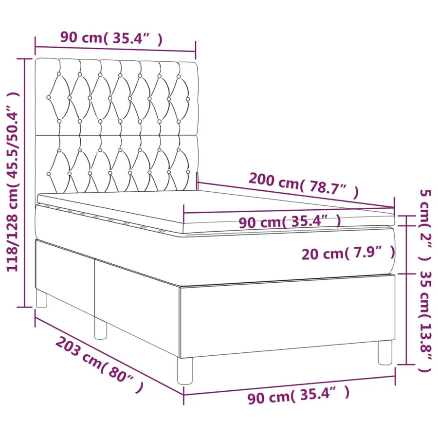 Sommier à lattes de lit et matelas et LED Gris clair 90x200cm - 8