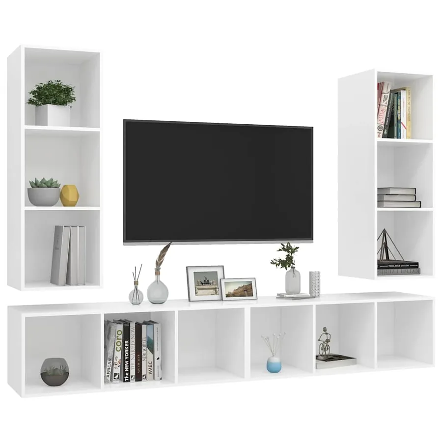 Meubles TV muraux 4 pcs Blanc Bois d'ingénierie - 3