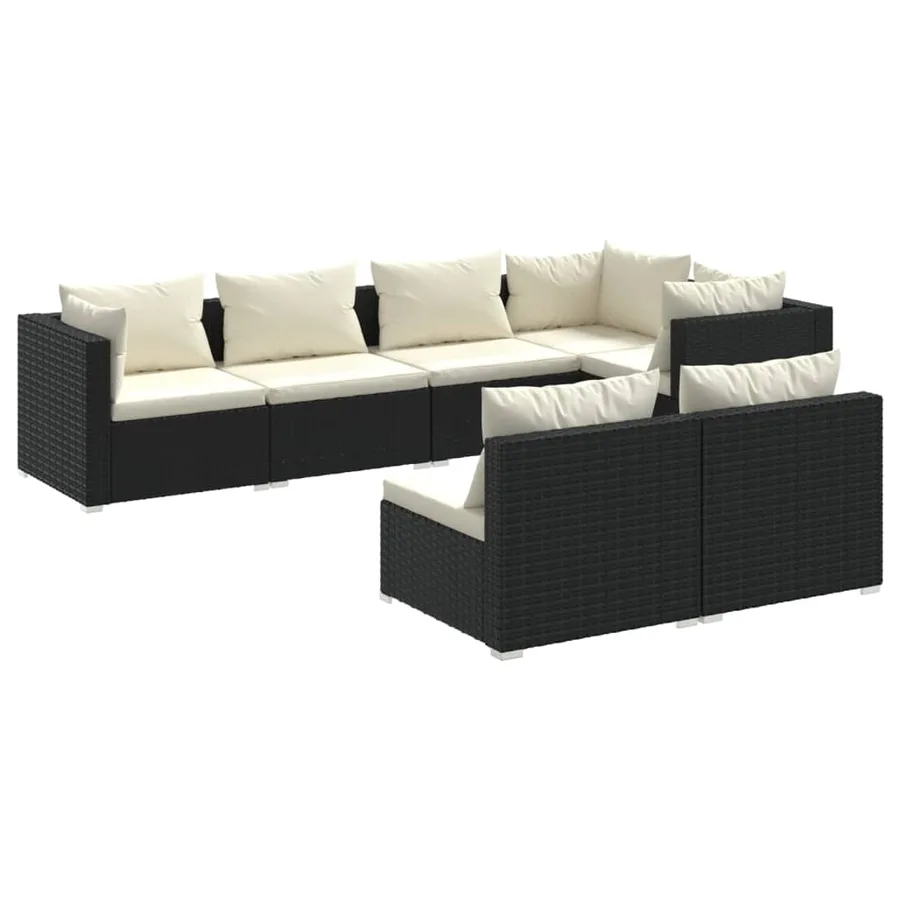 Salon de jardin 7 pcs avec coussins Noir Résine tressée 70 x 70 x 60,5 cm - 57,5 kg - 2