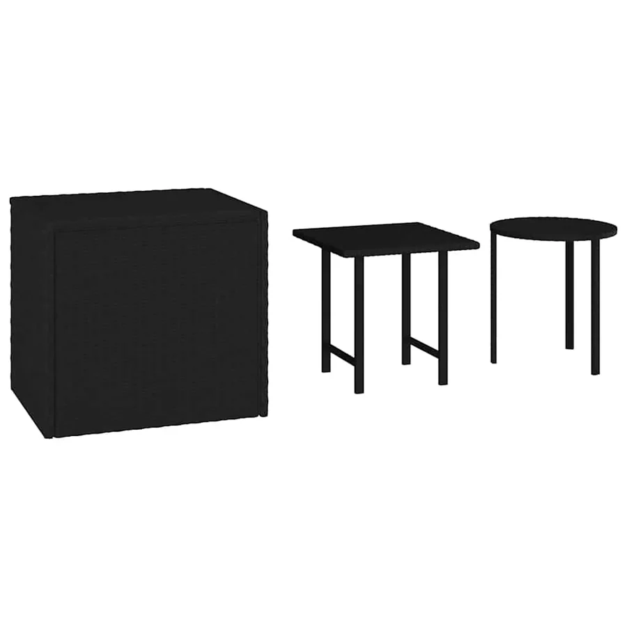 Tables d'appoint 3 pcs noir résine tressée - 2