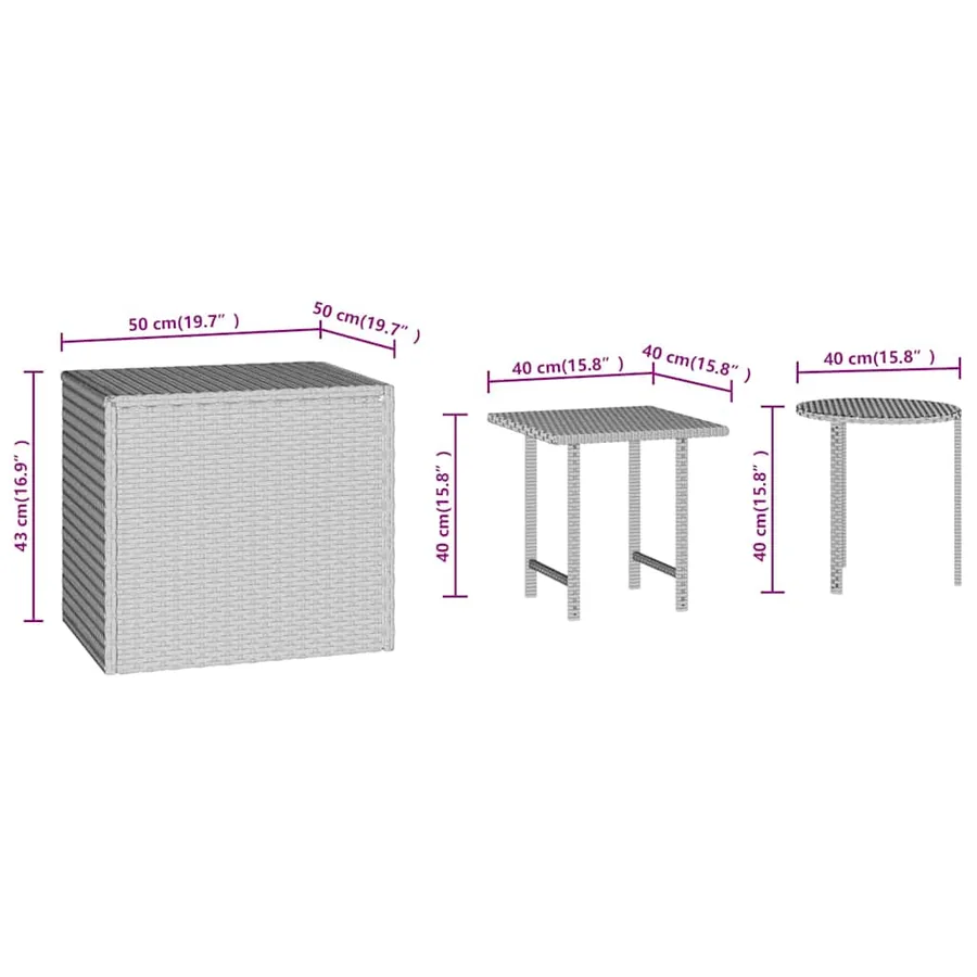 Tables d'appoint 3 pcs noir résine tressée - 7