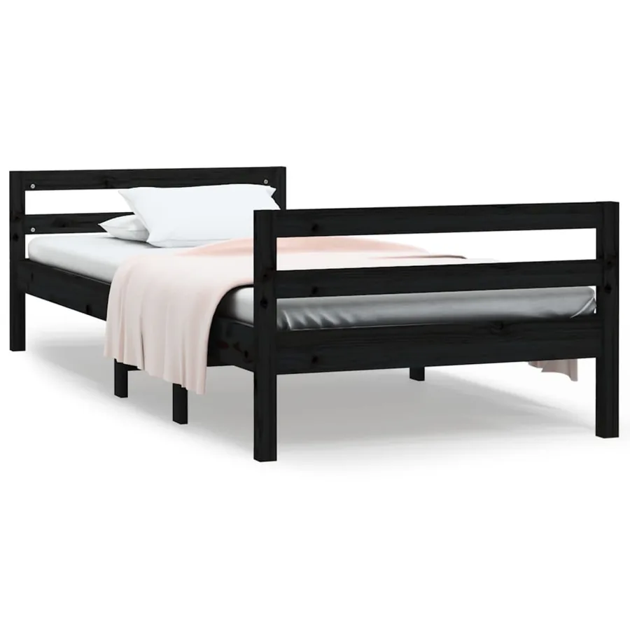 Cadre de lit sans matelas noir 75x190 cm bois de pin massif - 2