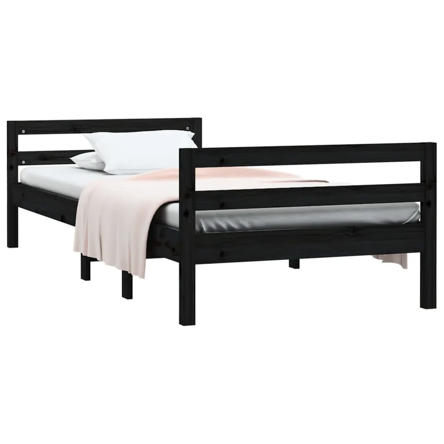 Cadre de lit sans matelas noir 75x190 cm bois de pin massif - 3