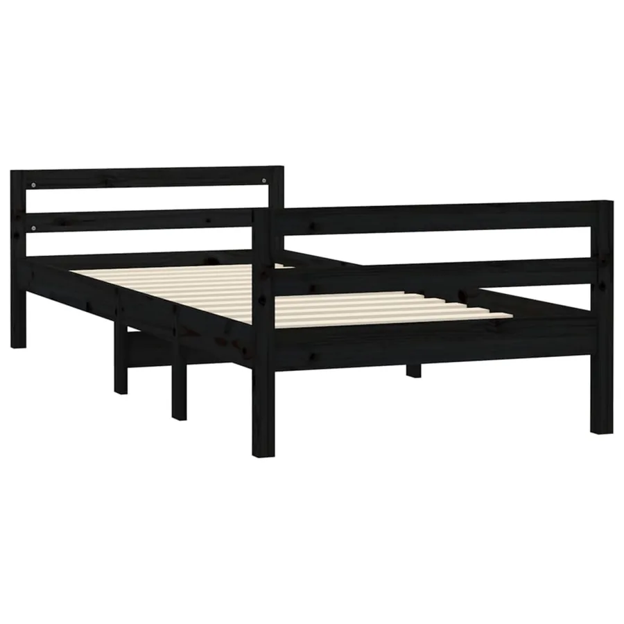 Cadre de lit sans matelas noir 75x190 cm bois de pin massif - 4