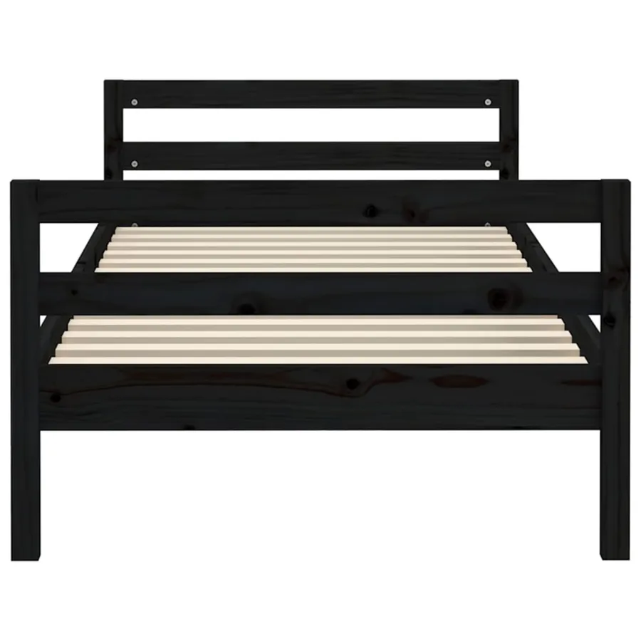Cadre de lit sans matelas noir 75x190 cm bois de pin massif - 5