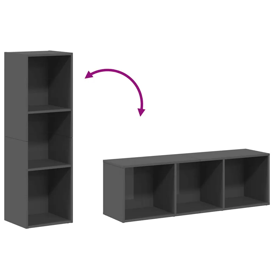 Bibliothèque/Meuble TV Gris brillant Bois d’ingénierie - 7