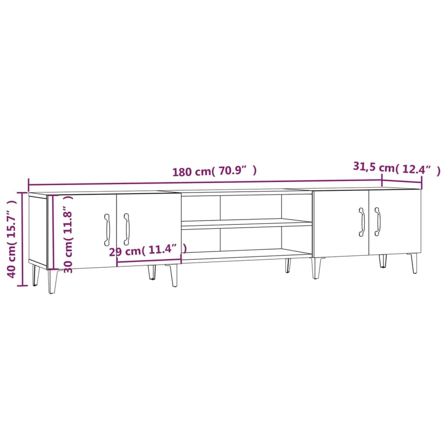 Meuble TV Blanc 180x31,5x40 cm Bois d'ingénierie - 10