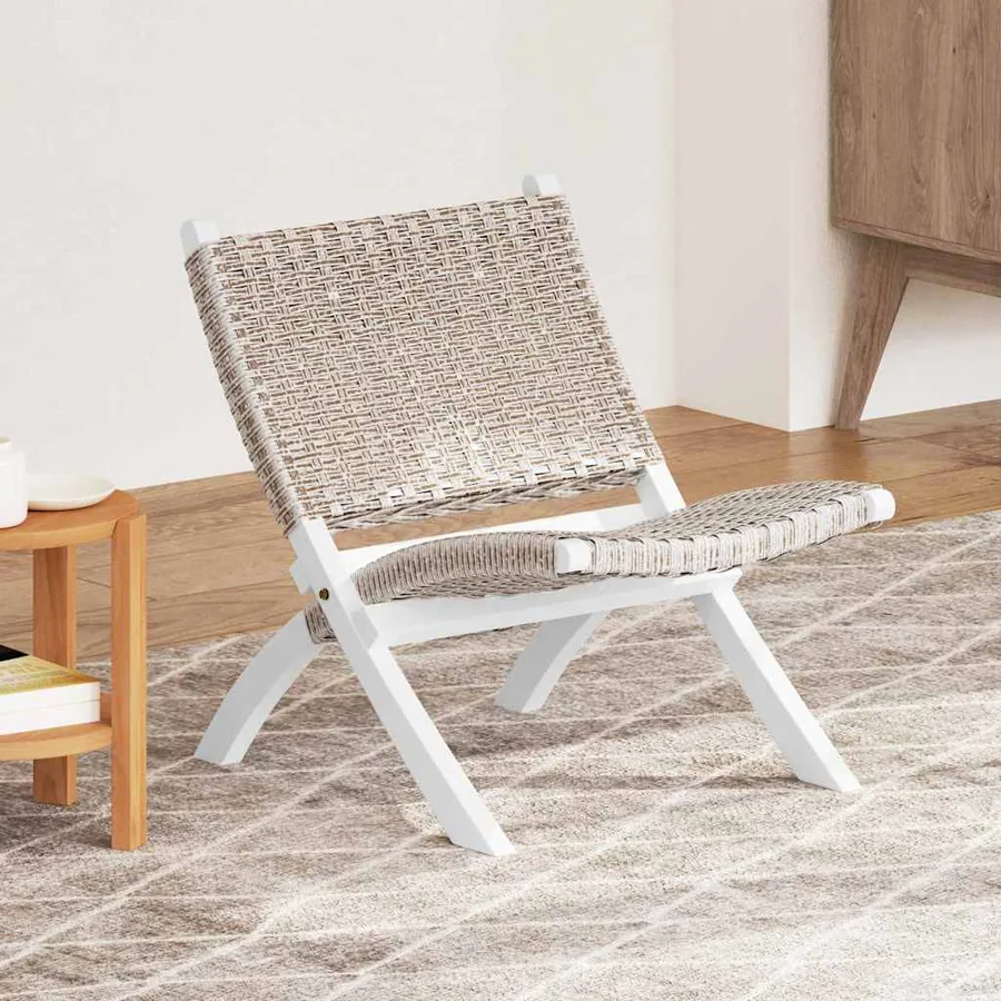 Chaise de relaxation rotin kubu naturel et bois d'acajou massif