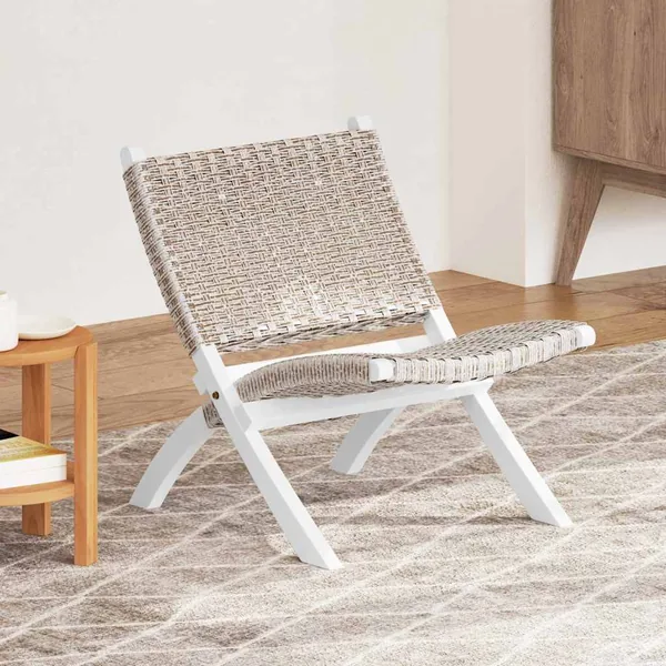 Chaise de relaxation rotin kubu naturel et bois d'acajou massif