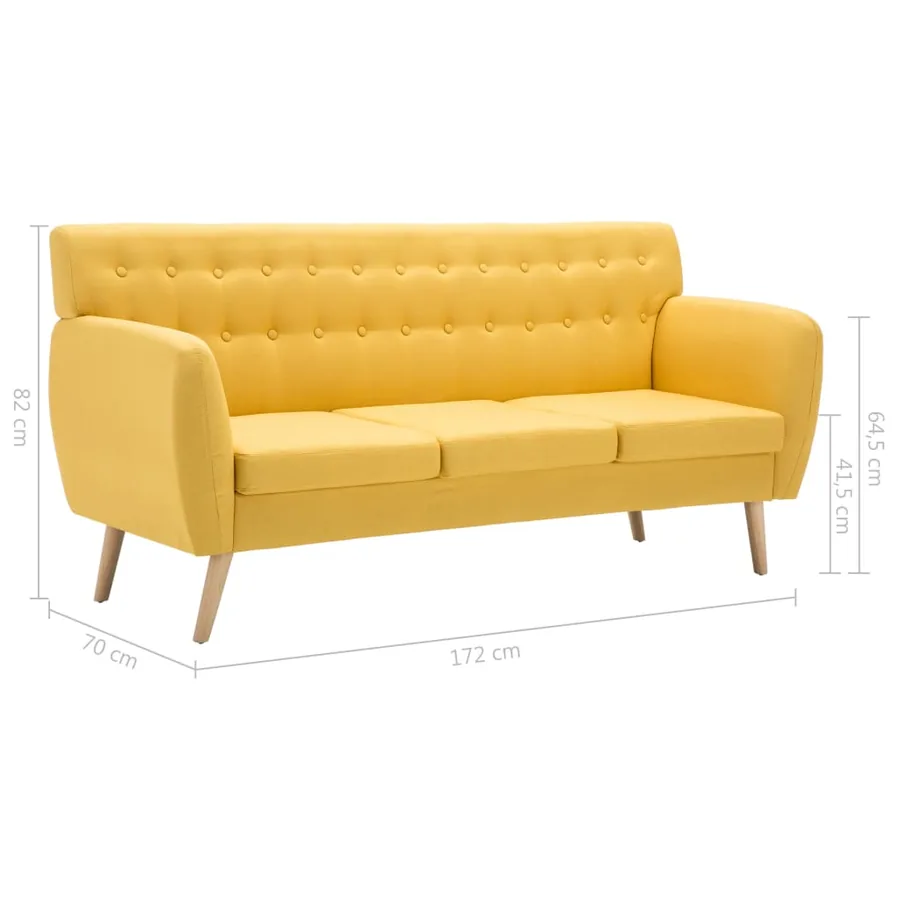 Canapé à 3 places revêtement en tissu 172x70x82 cm jaune - 8
