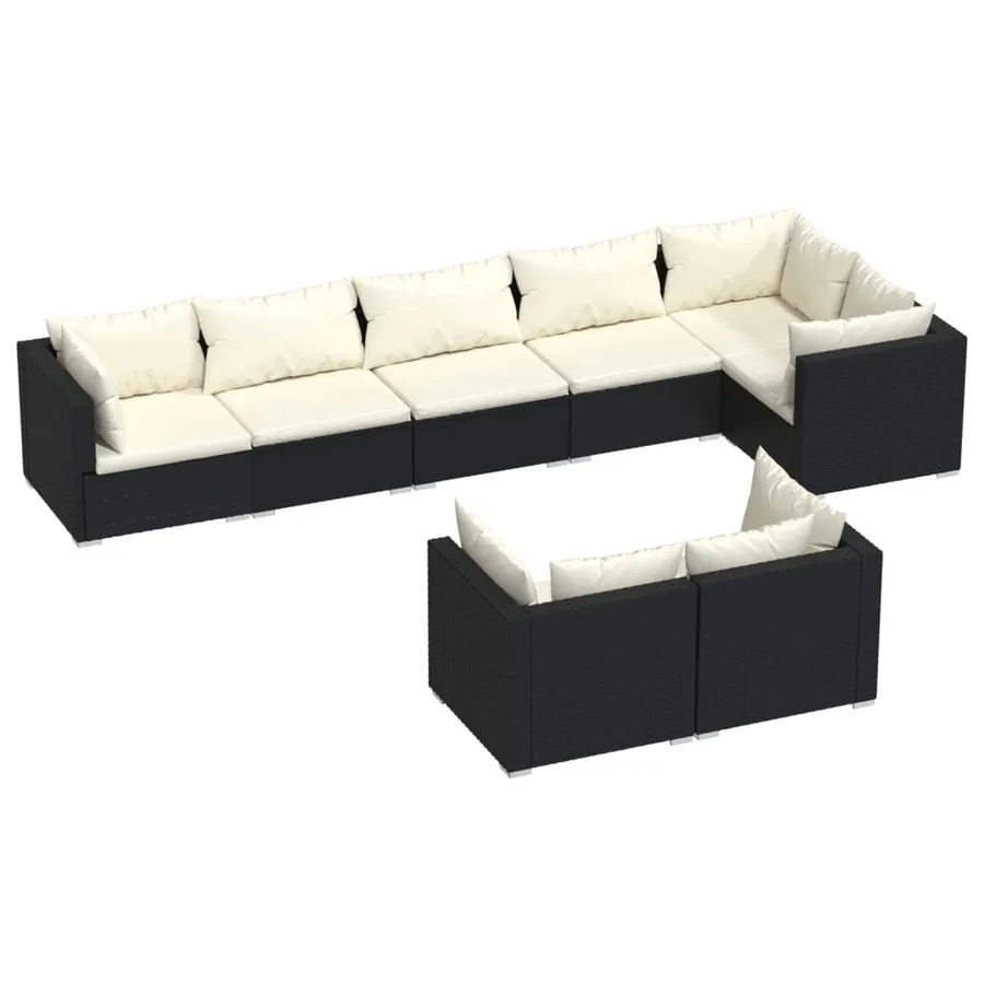 Salon de jardin 8 pcs avec coussins noir résine tressée - 2