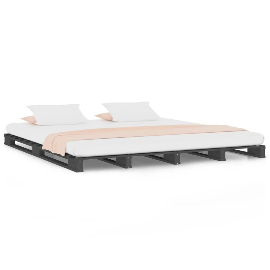 Lit de palette sans matelas gris bois massif - 2