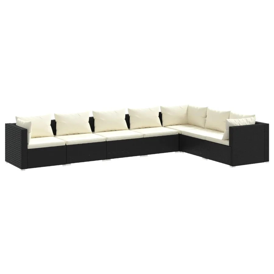 Salon de jardin 7 pcs avec coussins Résine tressée Noir - 2