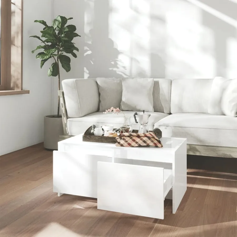 Table basse blanc brillant 90x50x41,5 cm bois d'ingénierie - 3