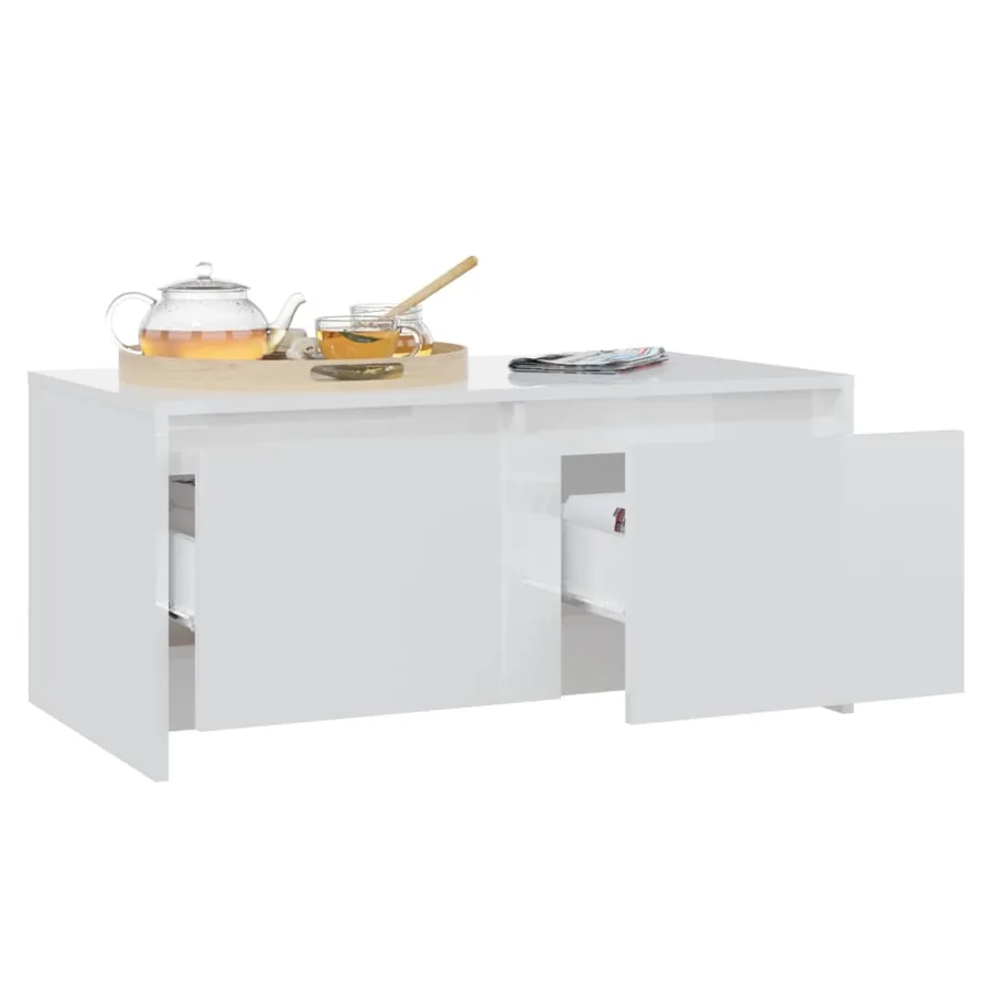 Table basse blanc brillant 90x50x41,5 cm bois d'ingénierie - 4