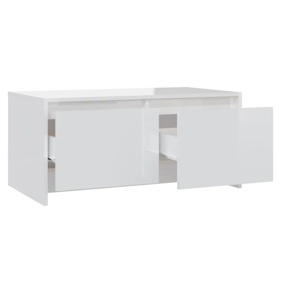Table basse blanc brillant 90x50x41,5 cm bois d'ingénierie - 7