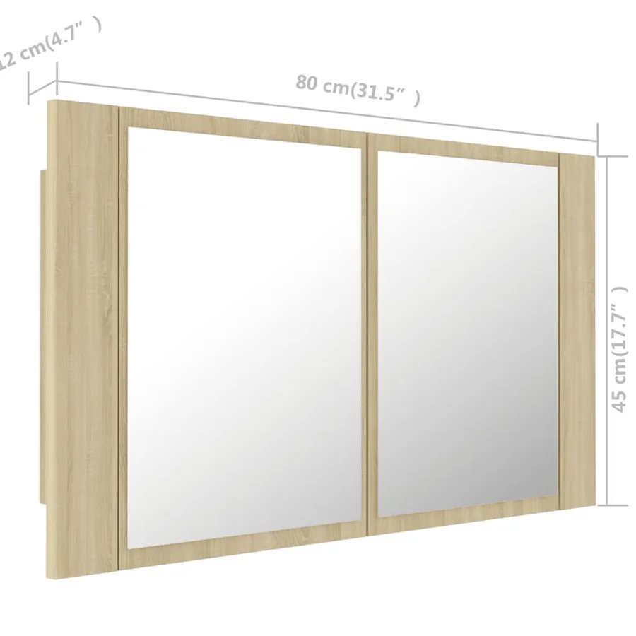 Armoire à miroir à LED de bain Chêne sonoma 80x12x45 Acrylique - 16