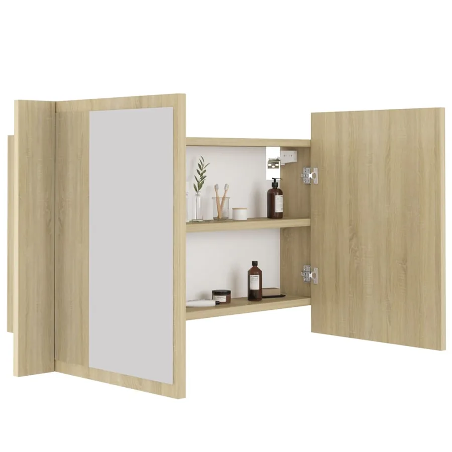 Armoire à miroir à LED de bain Chêne sonoma 80x12x45 Acrylique - 7