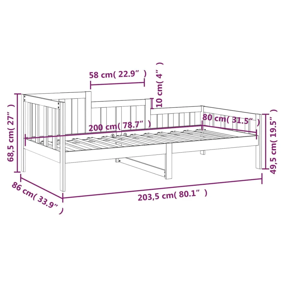Lit de jour sans matelas 80x200 cm bois de pin massif - 11