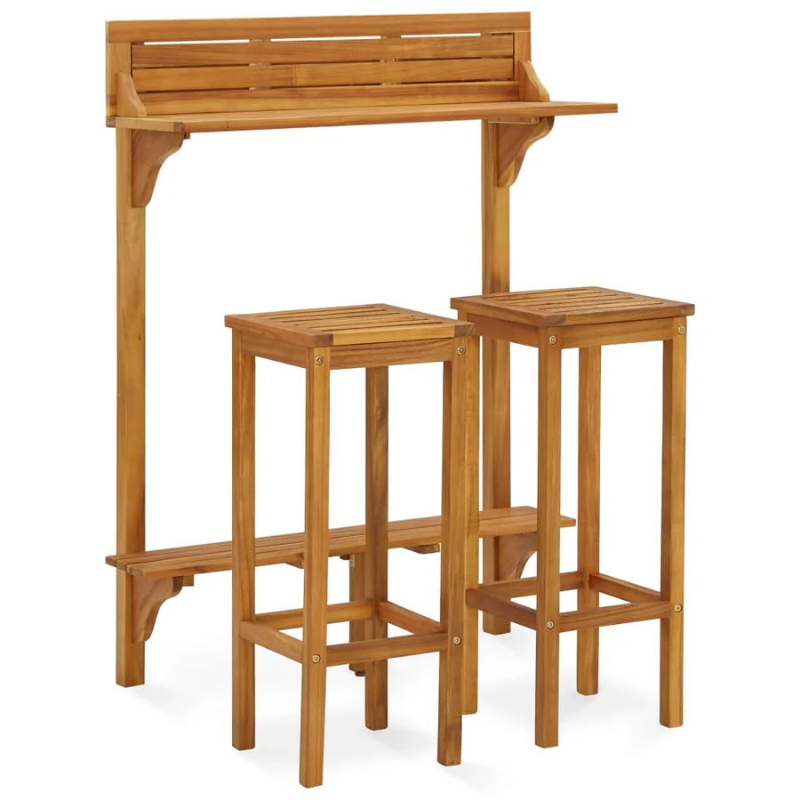 Ensemble de bar de balcon 3 pcs Bois d'acacia solide - 2