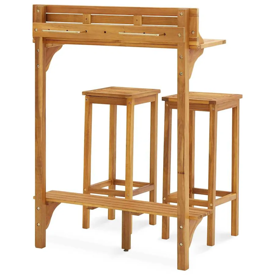 Ensemble de bar de balcon 3 pcs Bois d'acacia solide - 5