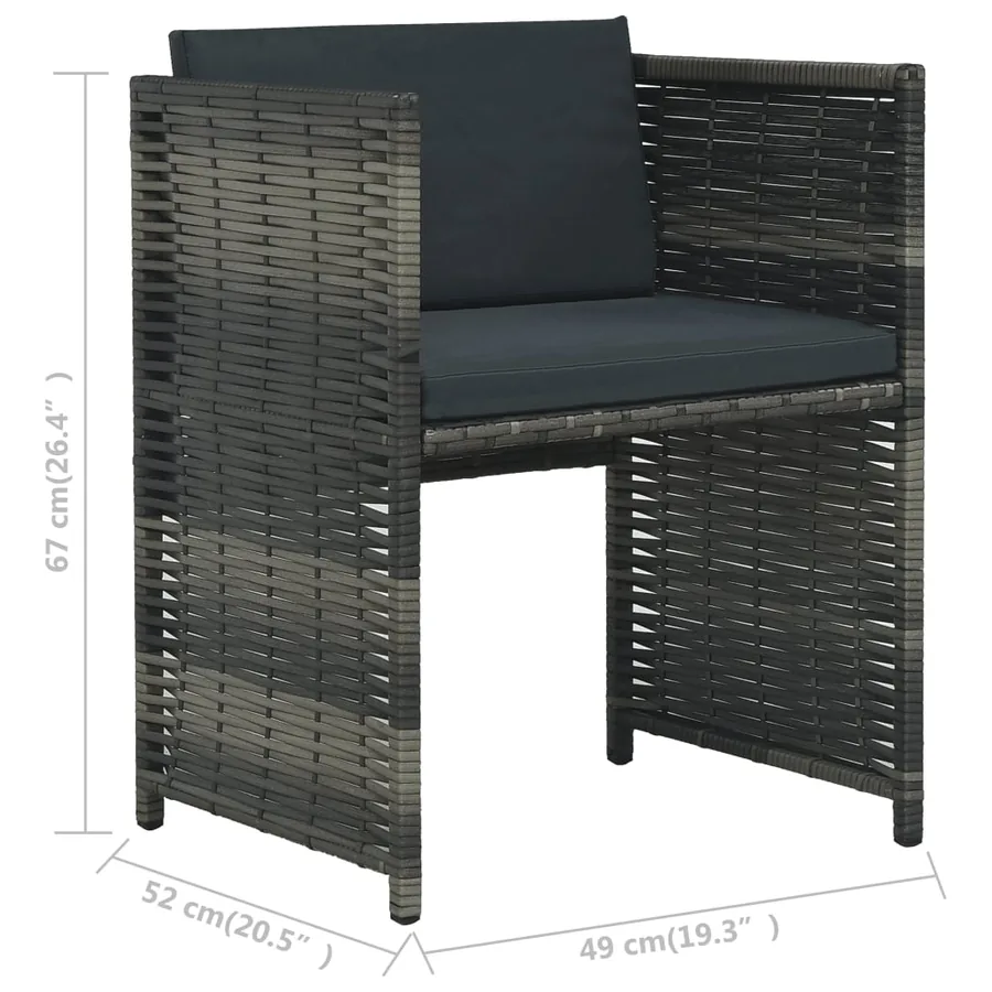 Ensemble de bistro 3 pcs avec coussins Résine tressée Gris - 11