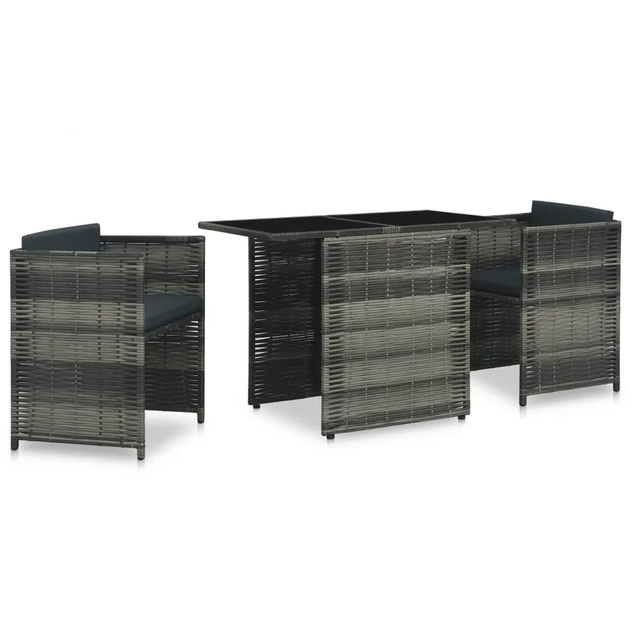 Ensemble de bistro 3 pcs avec coussins Résine tressée Gris - 2