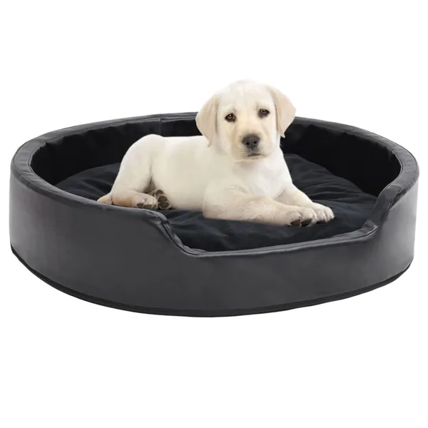 Lit pour chiens Noir 79x70x19 cm Peluche et similicuir