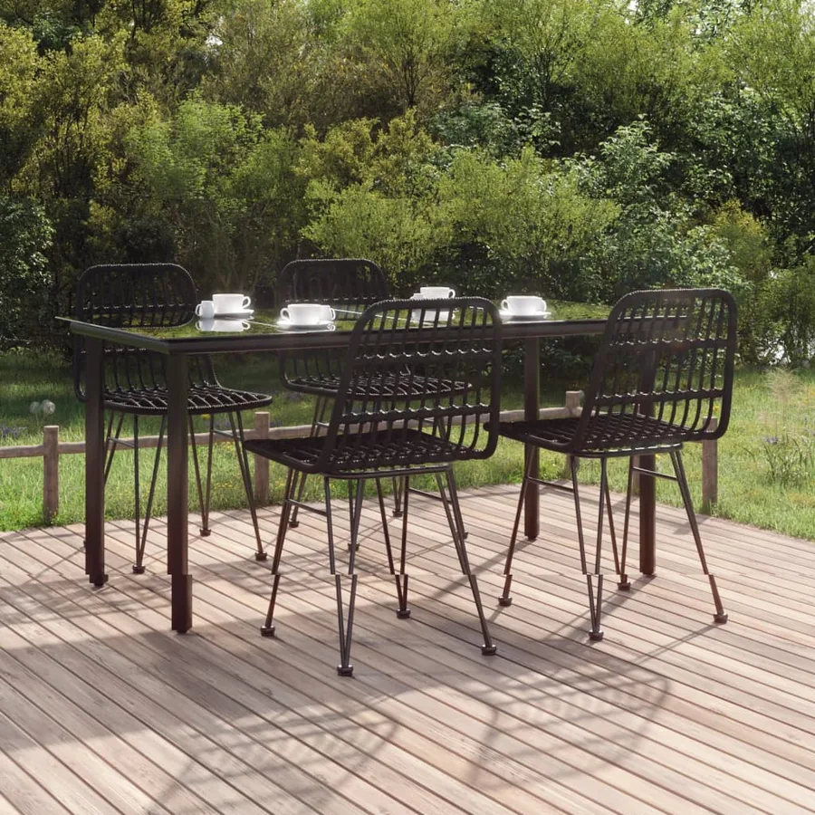 Ensemble à manger de jardin 5 pcs Noir Résine tressée