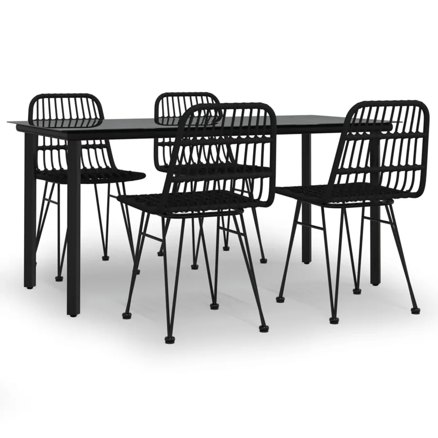 Ensemble à manger de jardin 5 pcs Noir Résine tressée - 2