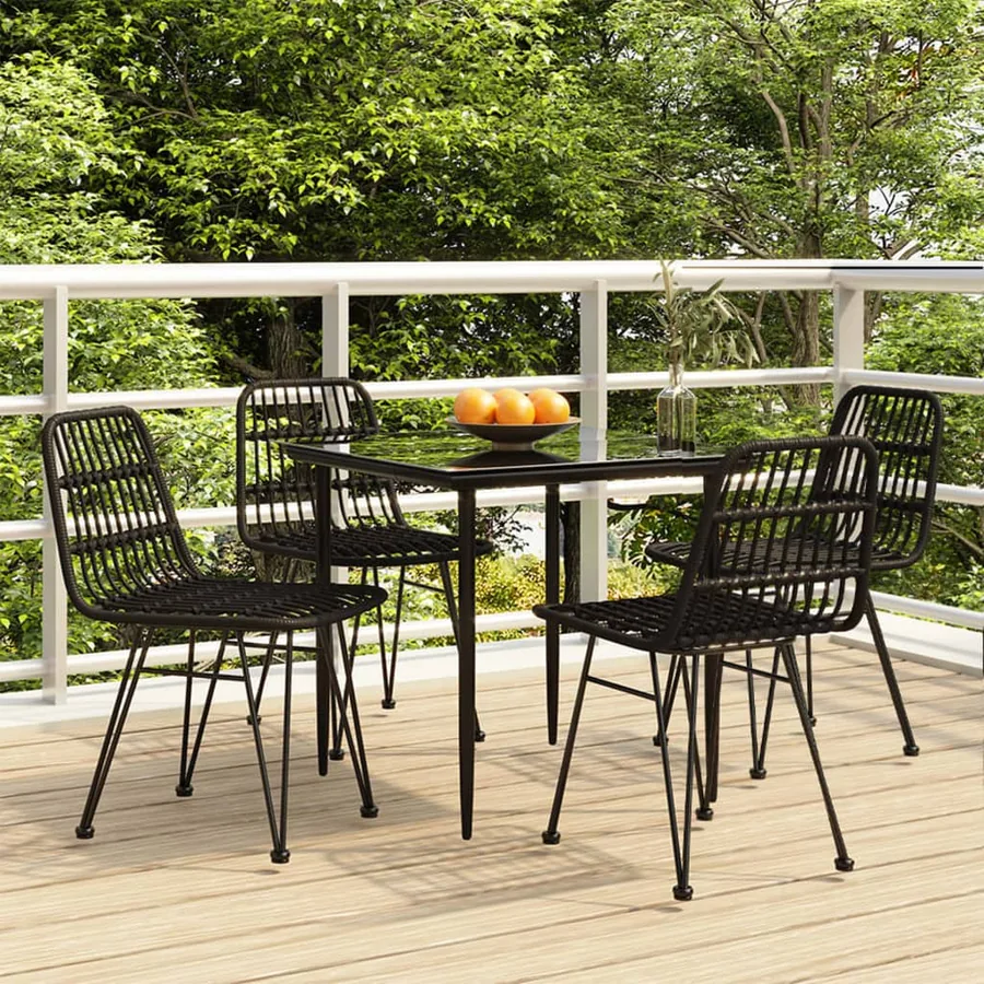 Ensemble à manger de jardin 5 pcs Noir Résine tressée